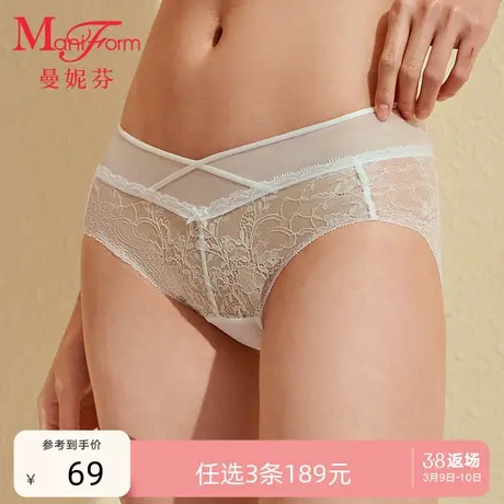 3条189元|曼妮芬中低腰低脚底裤纯棉内裆短裤女轻薄舒适蕾丝内裤商品大图
