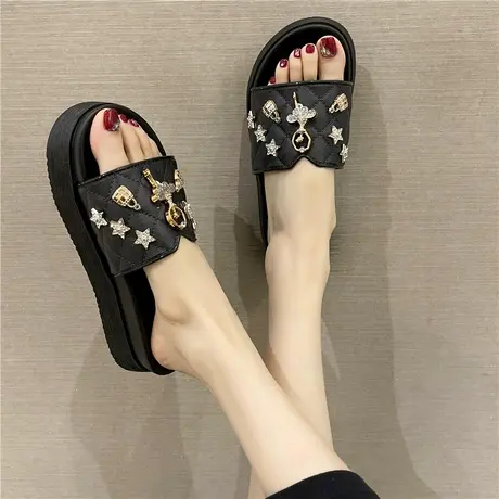 拖鞋女夏季外穿网红ins潮时尚水钻厚底松糕增高跟防滑外出凉拖鞋商品大图