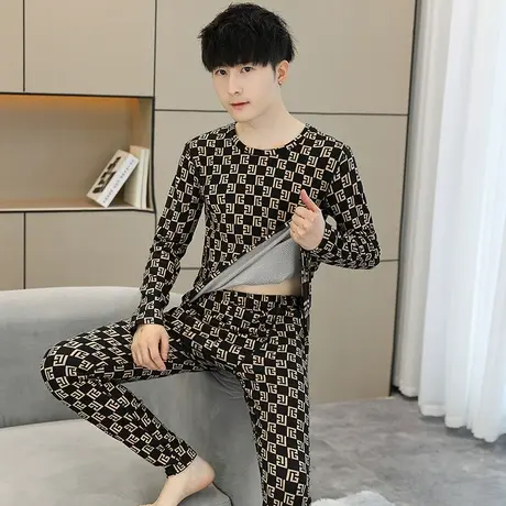 2023双面绒德绒保暖内衣套装男秋衣秋裤青少年无痕印花潮流两件套商品大图