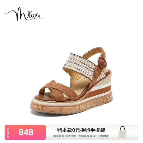 妙丽摩登启示录2025夏坡跟厚底新款时尚复古民族风凉鞋女2891ABL4商品大图