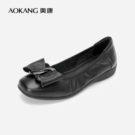 【官方直营】奥康2023春新款舒适真皮瓢鞋女气质蝴蝶结百搭妈妈鞋图片