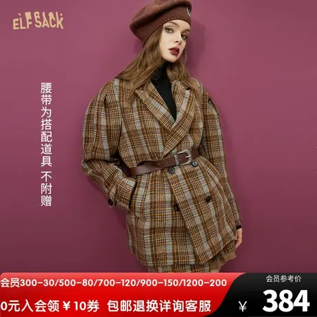 妖精的口袋复古格纹毛呢西装外套女2022秋冬新款学院风休闲小西装图片