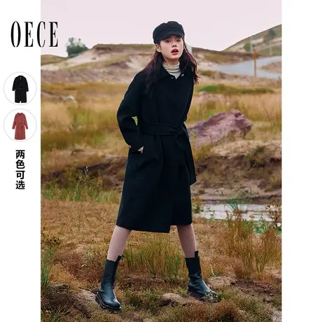 【买1送1】Oece冬新款女复古双面羊毛呢大衣中长款呢子外套图片