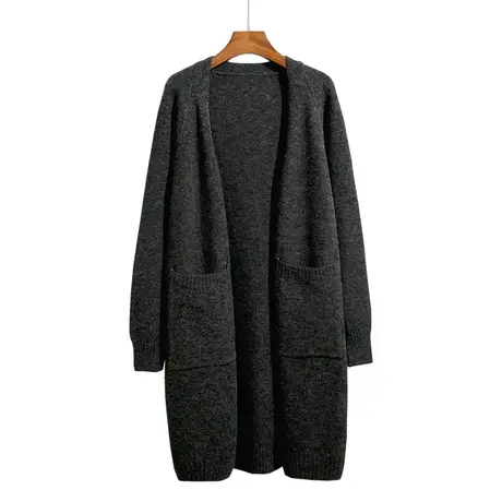 中长款毛衣开衫女秋冬新款韩版宽松慵懒风口袋洋气百搭针织衫外套商品大图