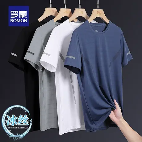 罗蒙男士冰丝短袖T恤夏季薄款中年爸爸装网眼速干运动休闲衣服体t图片