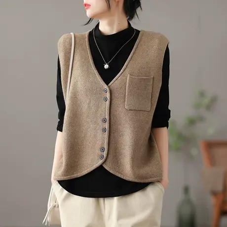 dza 文艺复古包芯纱短款背心马甲外套女士春新款宽松内搭马夹坎肩图片