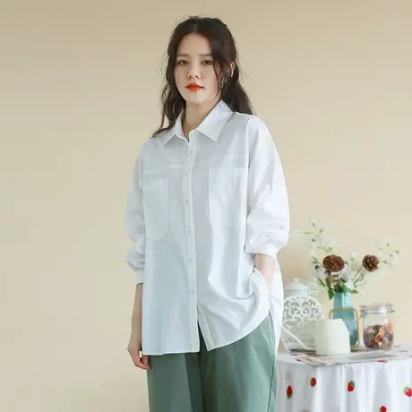 胖妹妹秋装新品复古文艺宽松长袖衬衫 大码微胖BF风纯棉显瘦上衣图片
