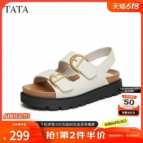 Tata他她复古厚底凉鞋女款休闲勃肯鞋拖鞋外穿2024夏新款7VU01BL4图片