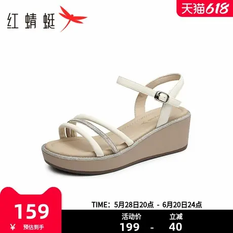 红蜻蜓凉鞋女2025新款夏季外穿坡跟一字带时尚鱼嘴女凉拖鞋休闲商品大图