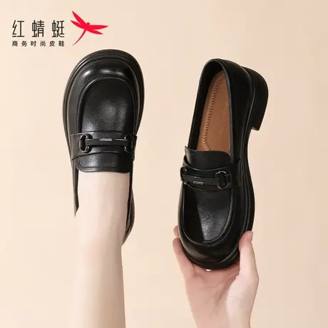 红蜻蜓女鞋夏季鞋子女士一脚蹬休闲英伦乐福鞋女2025新款皮鞋单鞋图片