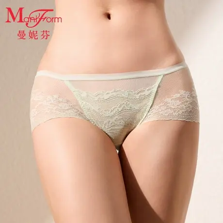 曼妮芬舒适中低腰低角裤女士内裤性感蕾丝抗菌内裆底裤商品大图