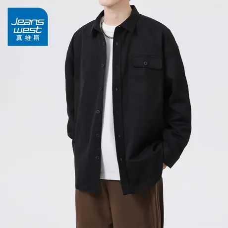 KZ真维斯翻领纯色长袖衬衫男士薄外套夹克外穿内搭2025新款春秋季商品大图