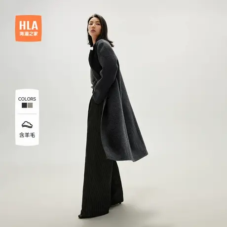 HLA/海澜之家含绵羊毛西装领长款大衣秋冬季新款保暖通勤外套女装商品大图
