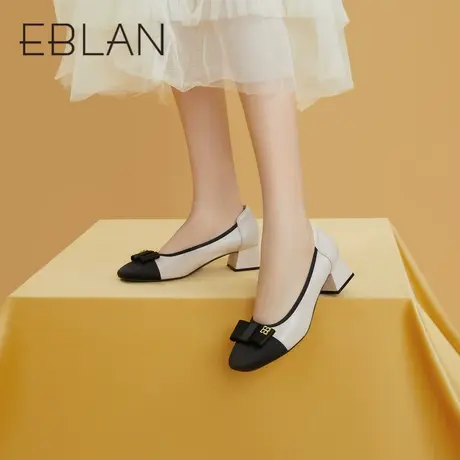 伊伴2023春季新品女鞋小香风浅口单鞋粗跟通勤晚晚鞋B23190910图片