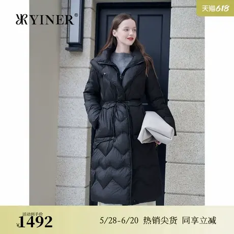 YINER音儿专选2024冬季新款立领假两件收腰长款高克重厚实羽绒服商品大图