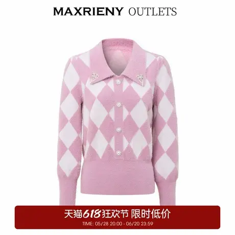 【奥莱】MAXRIENY复古格纹翻领套头针织衫衬衫领毛衫保暖上衣商品大图