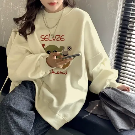 卫衣女2023新款爆款早秋美式复古上衣ins大码薄款闺蜜装圆领外套商品大图