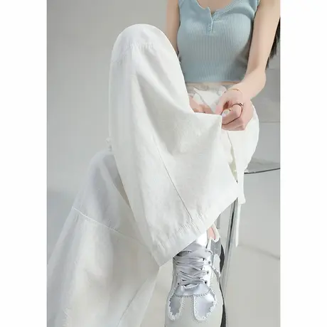 唐狮春夏季新款女休闲裤白色阔腿裤垂感显瘦潮流时尚百搭拖地裤图片