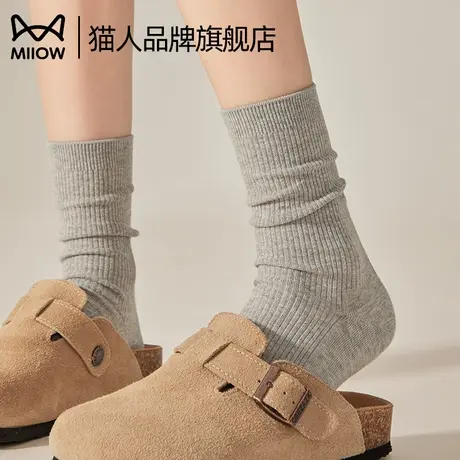猫人灰色堆堆袜子女夏季中筒袜纯色双针长筒袜春夏款袜子配勃肯鞋图片