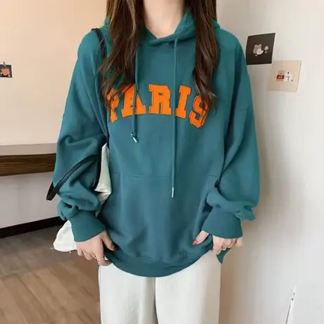 超火cec连帽卫衣女春秋薄款韩版宽松2023年新款洋气百搭上衣外套商品大图