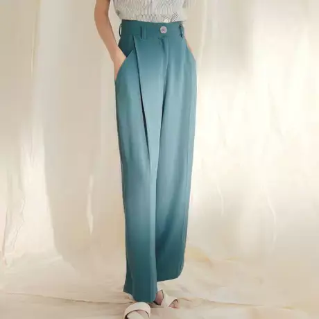 桔熊夏季通勤西装长裤子女纯色设计垂感高腰落地直筒裤大码BA6783商品大图