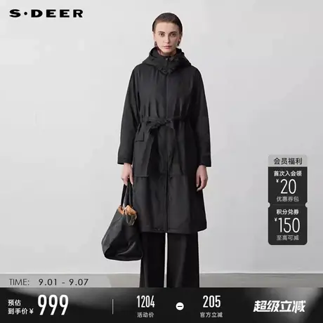 sdeer圣迪奥冬季女装高领连帽收腰碎褶长款羽绒服S244Z2409图片