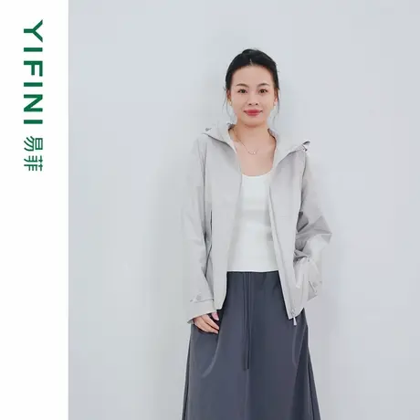 [专柜同款]Yifini/易菲连帽宽松休闲风衣百搭通勤外套时尚上衣女商品大图
