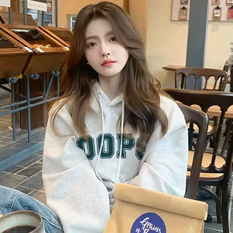 2025新款美式复古花灰色连帽重磅卫衣女高级感慵懒风韩系大码外套商品大图
