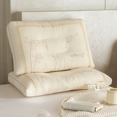 恒源祥棉麻刺绣枕芯成人透气护颈枕头长方形卧室通用舒适助眠枕商品大图