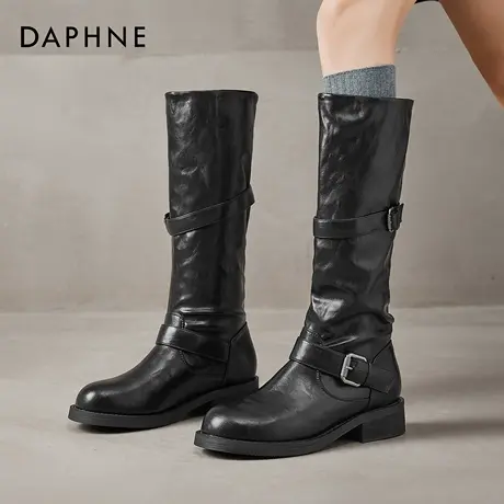 达芙妮黑色长筒靴子美拉德女秋冬2026新款瘦瘦靴西部靴高筒骑士靴商品大图