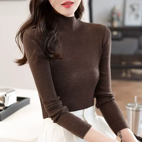 半高领针织打底衫女2023年秋冬季新款修身韩版内搭长袖打底上衣女商品大图