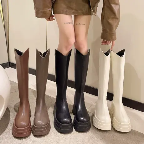 靴子女长筒靴秋冬2023年新款V口高跟厚底显瘦不过膝骑士瘦瘦靴潮商品大图