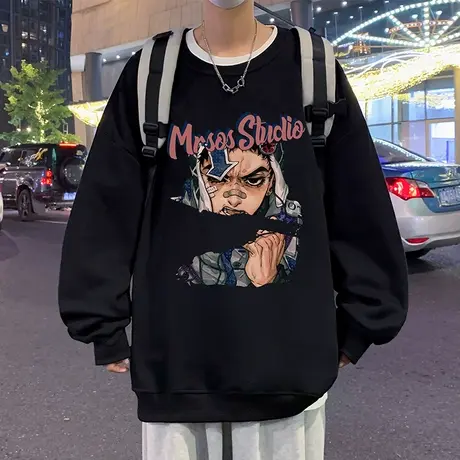 套头圆领卫衣男秋冬季2023新款oversize美式潮牌打底衫宽松上衣服商品大图