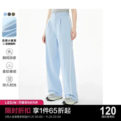 【凉感】乐町设计感阔腿裤女2023年夏季新款撞边显瘦休闲裤运动裤商品大图
