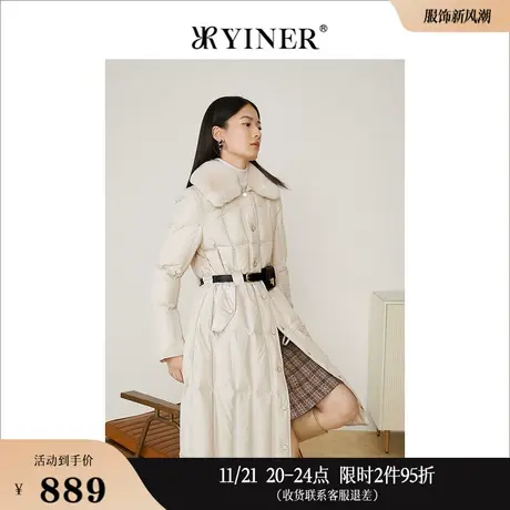 YINER音儿线上专选女装冬季可脱卸獭兔毛翻领白鹅绒面包羽绒服商品大图