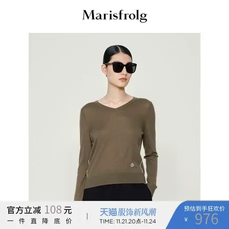 【商场同款】玛丝菲尔冬季新款咖色V领山羊绒毛针织衫女商品大图