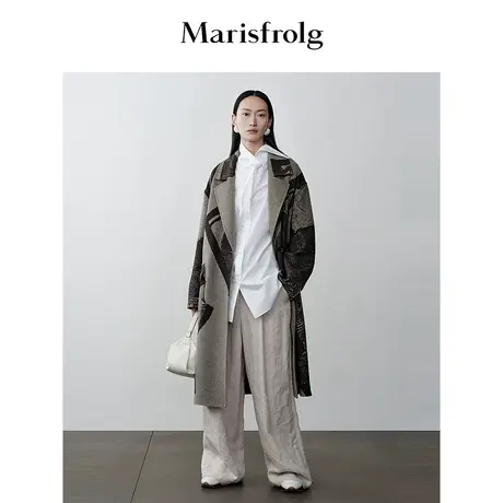 【艺术时装大衣】玛丝菲尔冬季新款中长款高支澳毛花稿大衣商品大图