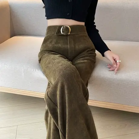 阔腿裤女2023新款秋季女裤大码高腰显瘦女士休闲运动裤卡其色裤子图片
