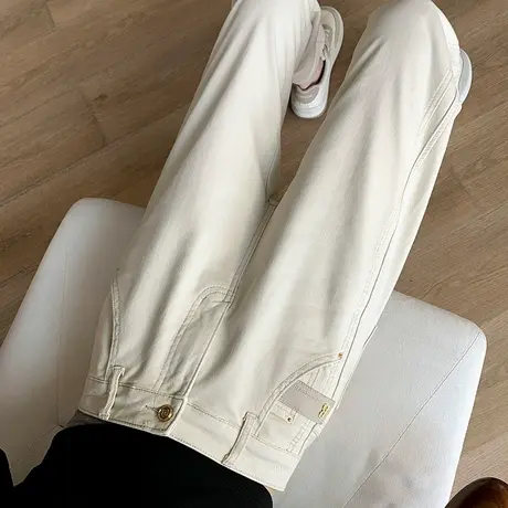 米白色牛仔裤女春秋季2024年新款高腰哈伦萝卜老爹休闲工装裤子女商品大图