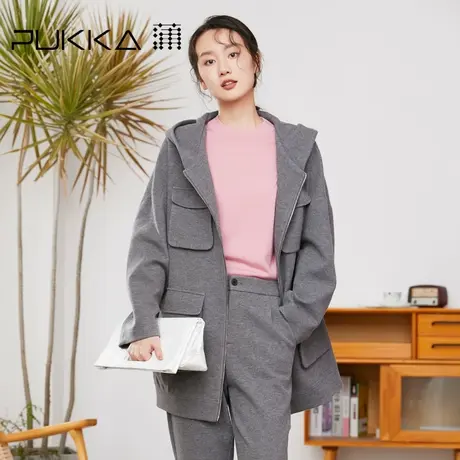 蒲PUKKA新工装风大口袋连帽原创设计感羊毛大衣冬季外套图片