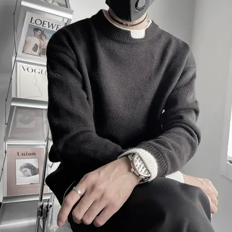 假两件毛衣男秋冬季小众设计感宽松针织个性上衣ins休闲穿搭线衣商品大图