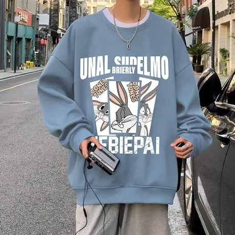 港风卡通卫衣男春季ins潮牌打底衫春秋装美式复古高街宽松上衣服商品大图