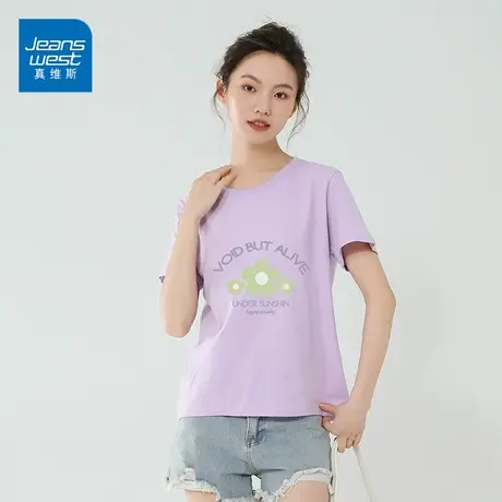 真维斯纯棉短袖女2023新款时尚卡通印花潮流上衣学生打底T恤商品大图