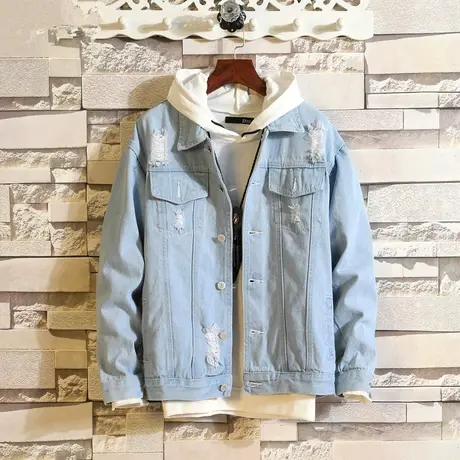 破洞牛仔外套男韩版潮流学生休闲帅气百搭宽松秋季男生bf风夹克男商品大图