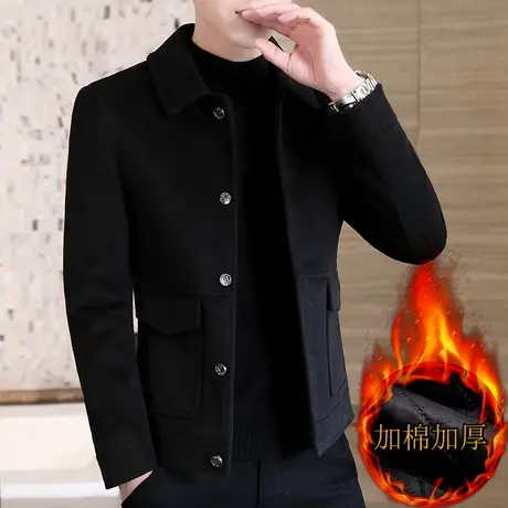 夹克男士秋冬新款韩版加棉茄克毛呢外套青年休闲加绒加厚帅气衣服商品大图