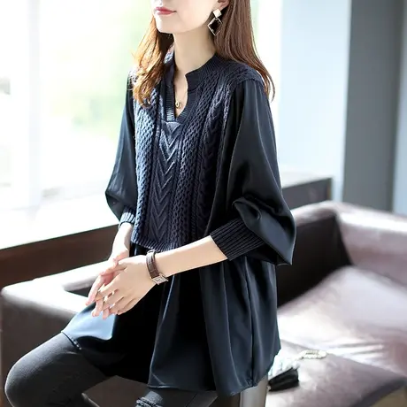 宝诗黎衬衫拼接假两件针织衫女秋季2023年新款韩版设计感休闲上衣图片