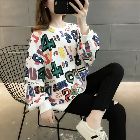 超火cec印花卫衣女套头2023秋季新款韩版时尚上衣潮百搭洋气外套商品大图