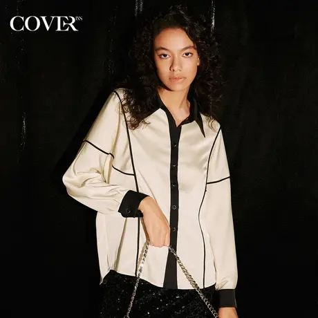 COVER秋季黑白撞色衬衫酷飒上衣商品大图
