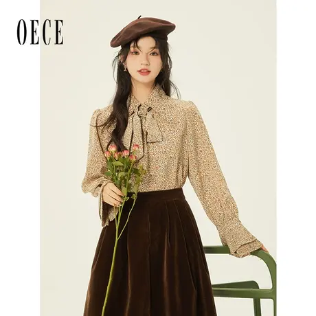 Oece复古碎花衬衫秋冬季新款女装减龄设计感上衣商品大图
