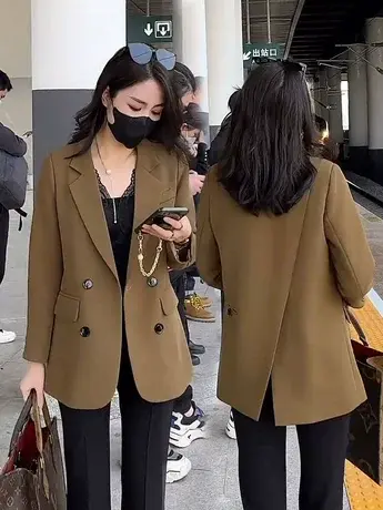 咖色西装外套女小个子2023春秋季新款韩版休闲气质短款小西服上衣图片